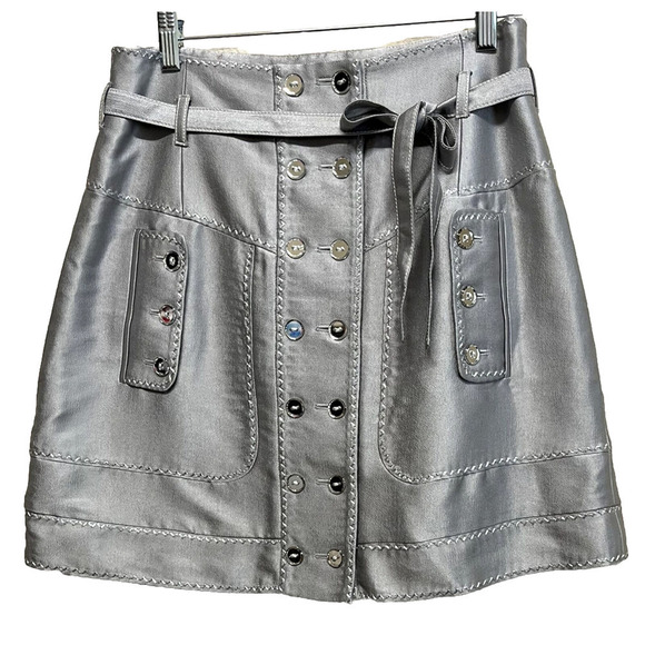 Andrew Gn Dresses & Skirts - ANDREW GN Silk Skirt Size 42/10 Knee Length Women's Couture Shiny Buttons Satin